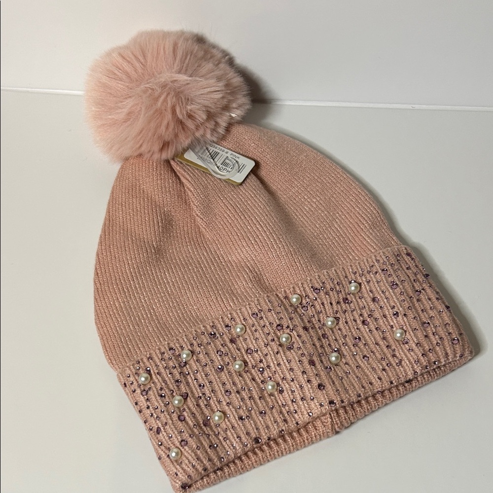 NWT Elegant Pink Knit Beanie with Pom-Pom